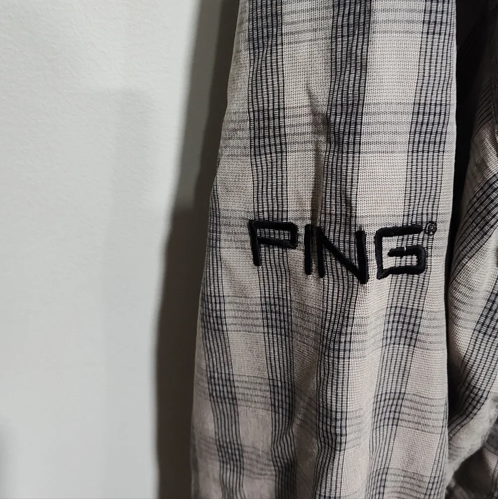 Ping Collection Men's XL Golf Pullover Windshirt Tan Black Squares Polyester